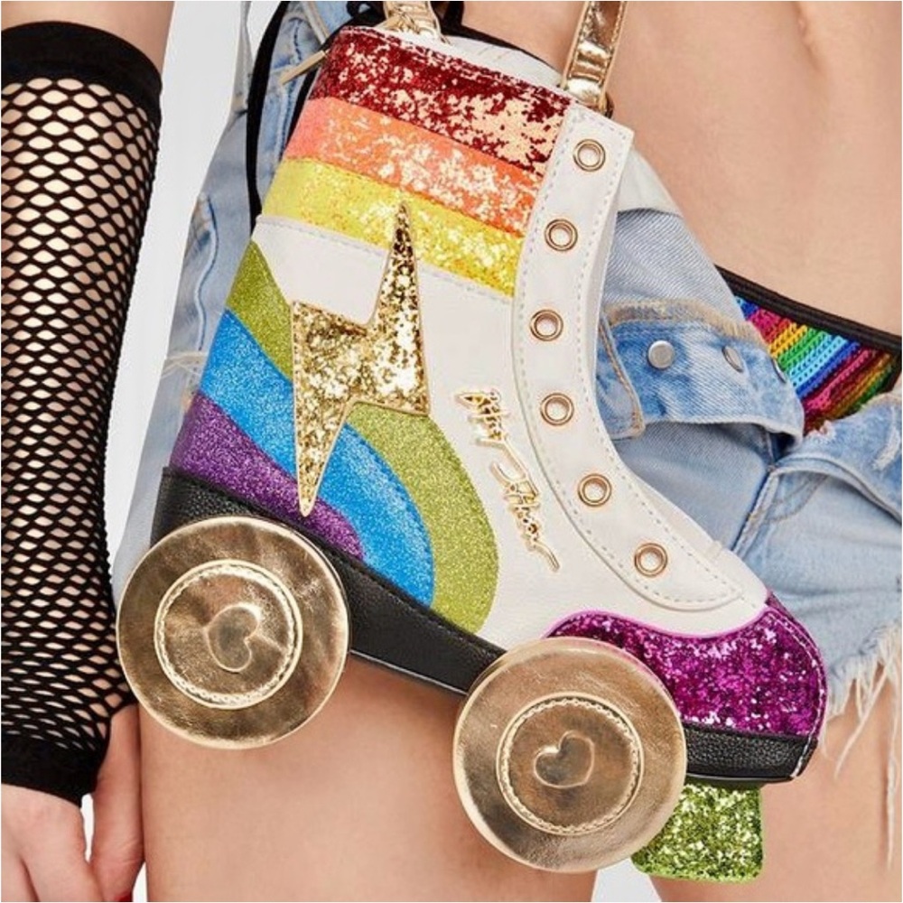 NEW RARE Betsey Johnson Rainbow Roller Skate Glitter Crossbody Bag